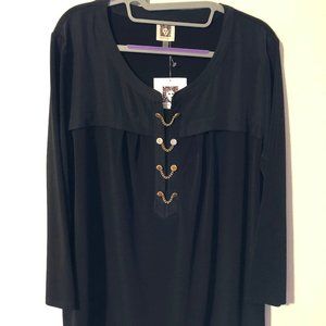Anne Klein Black Blouse Gold buttons on front NWT